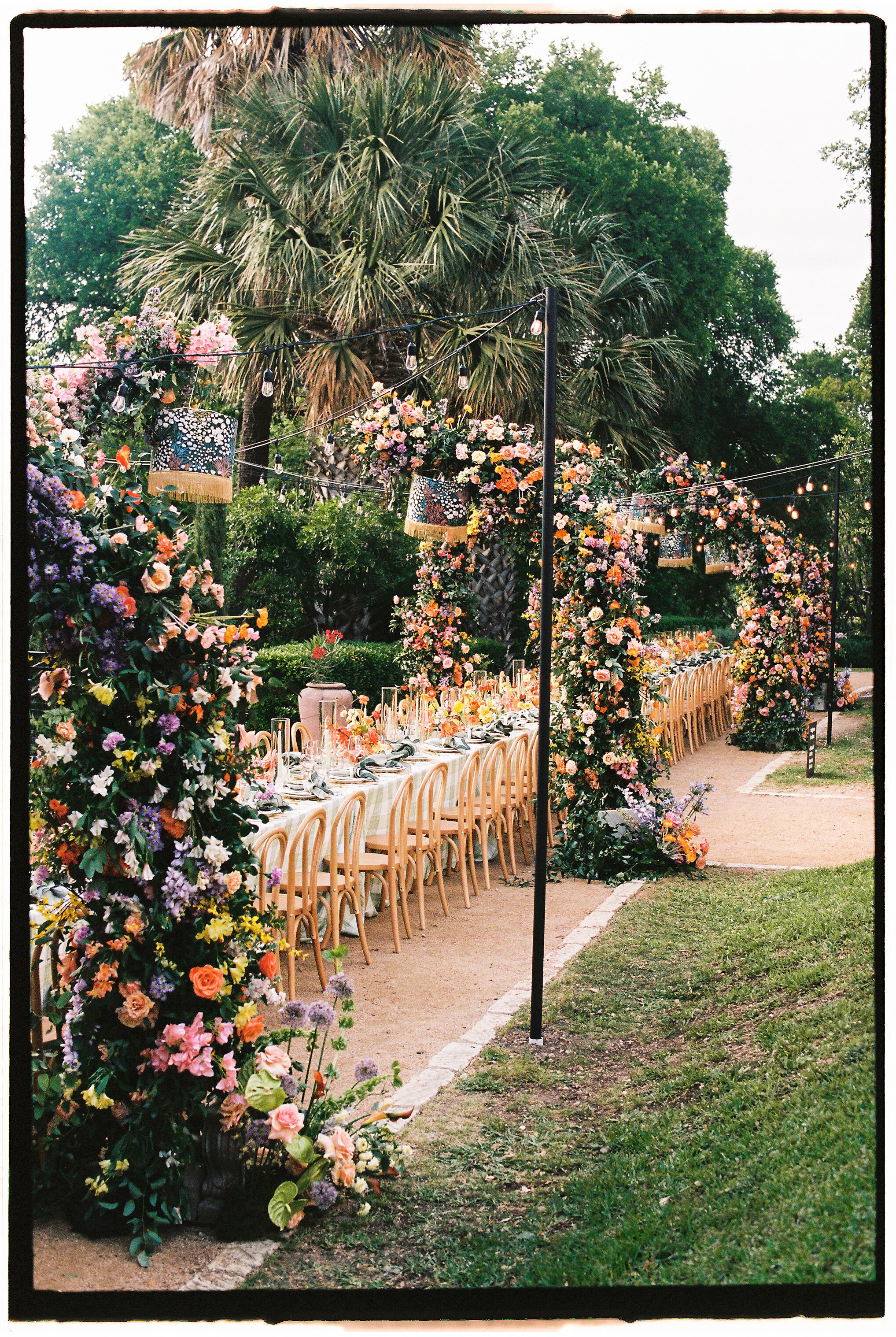 Garden-Style Wedding Table Lined with Colorful Florals