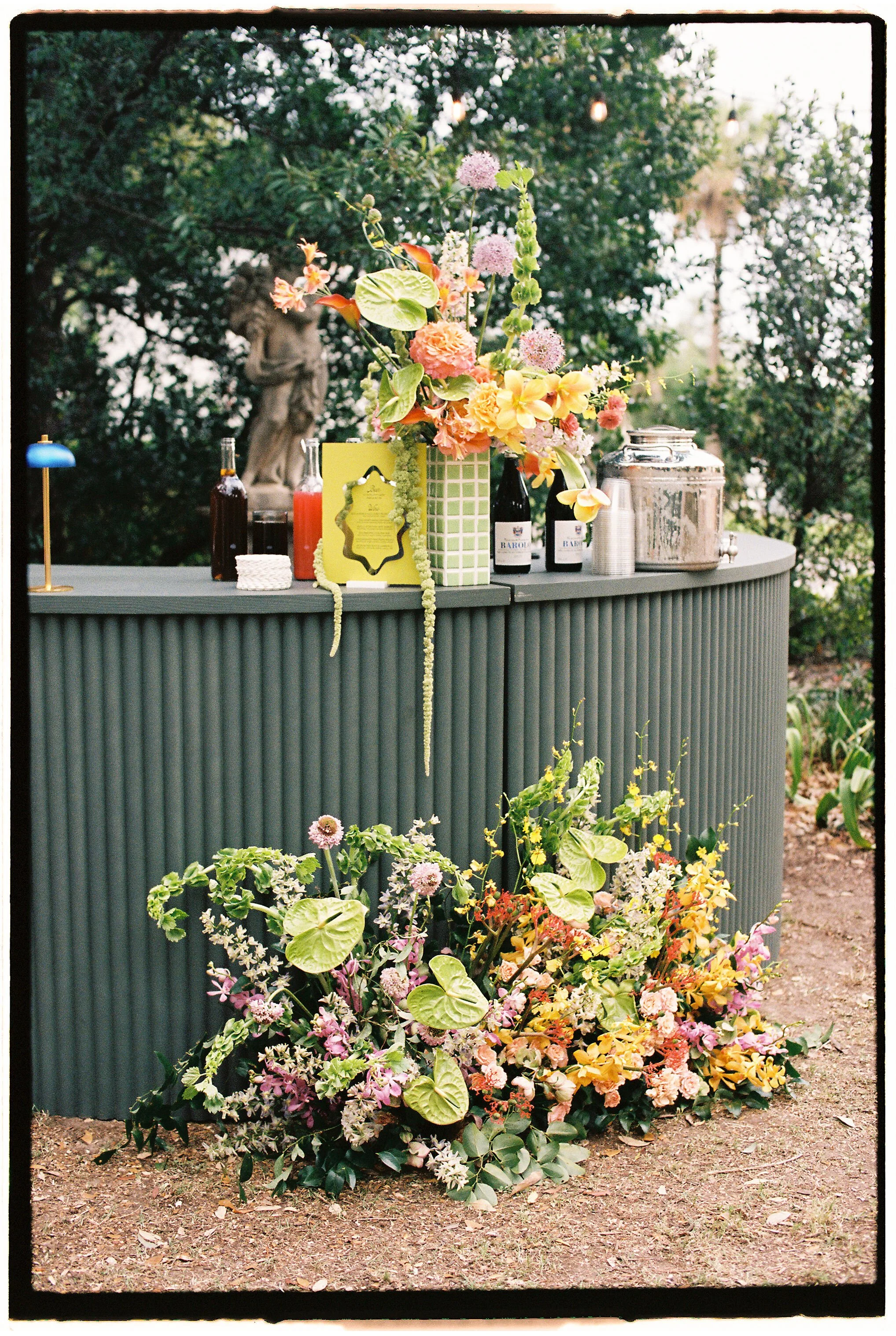 Custom Wedding Bar with Playful Floral Installations