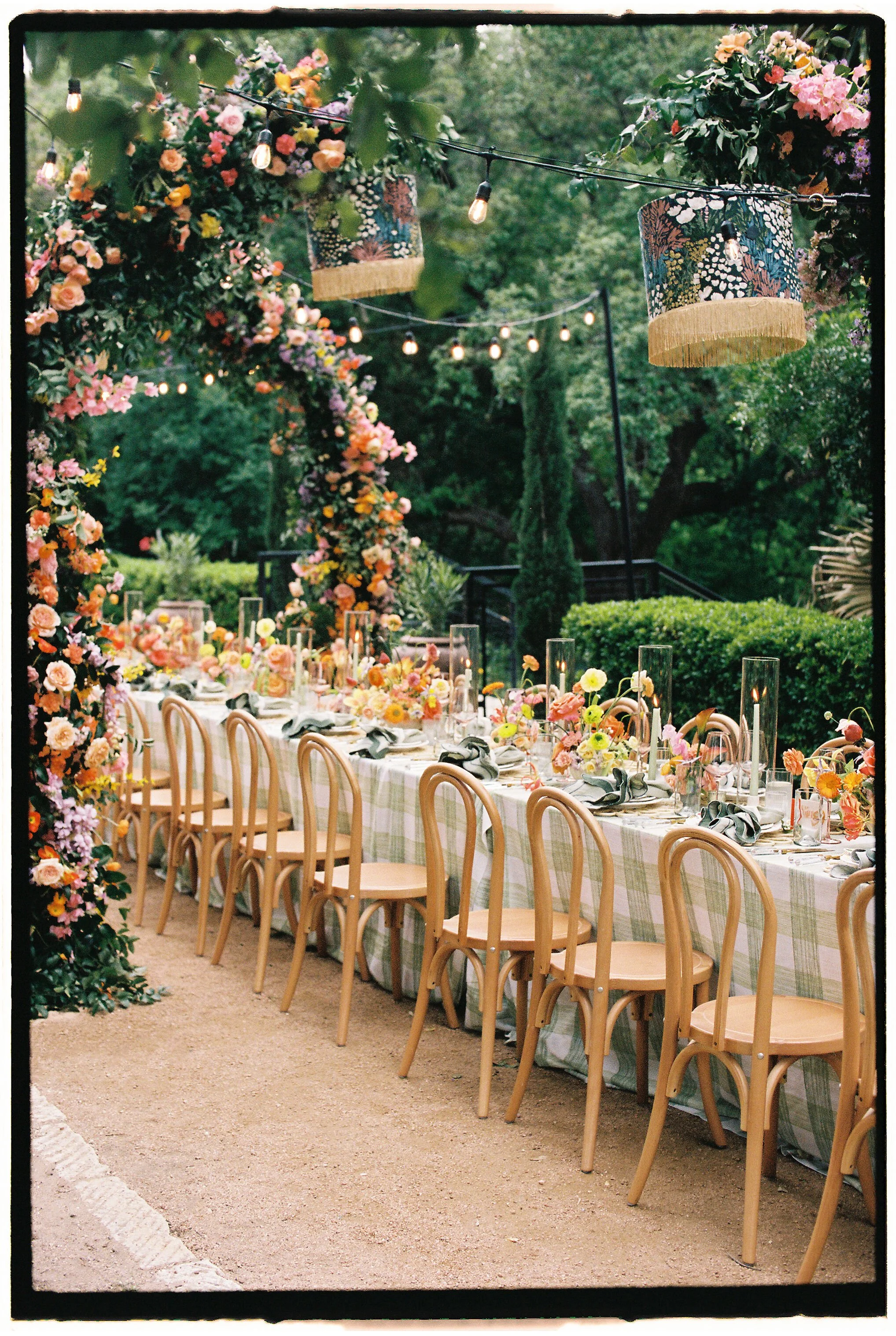 Outdoor Reception with Full Floral Arch Install