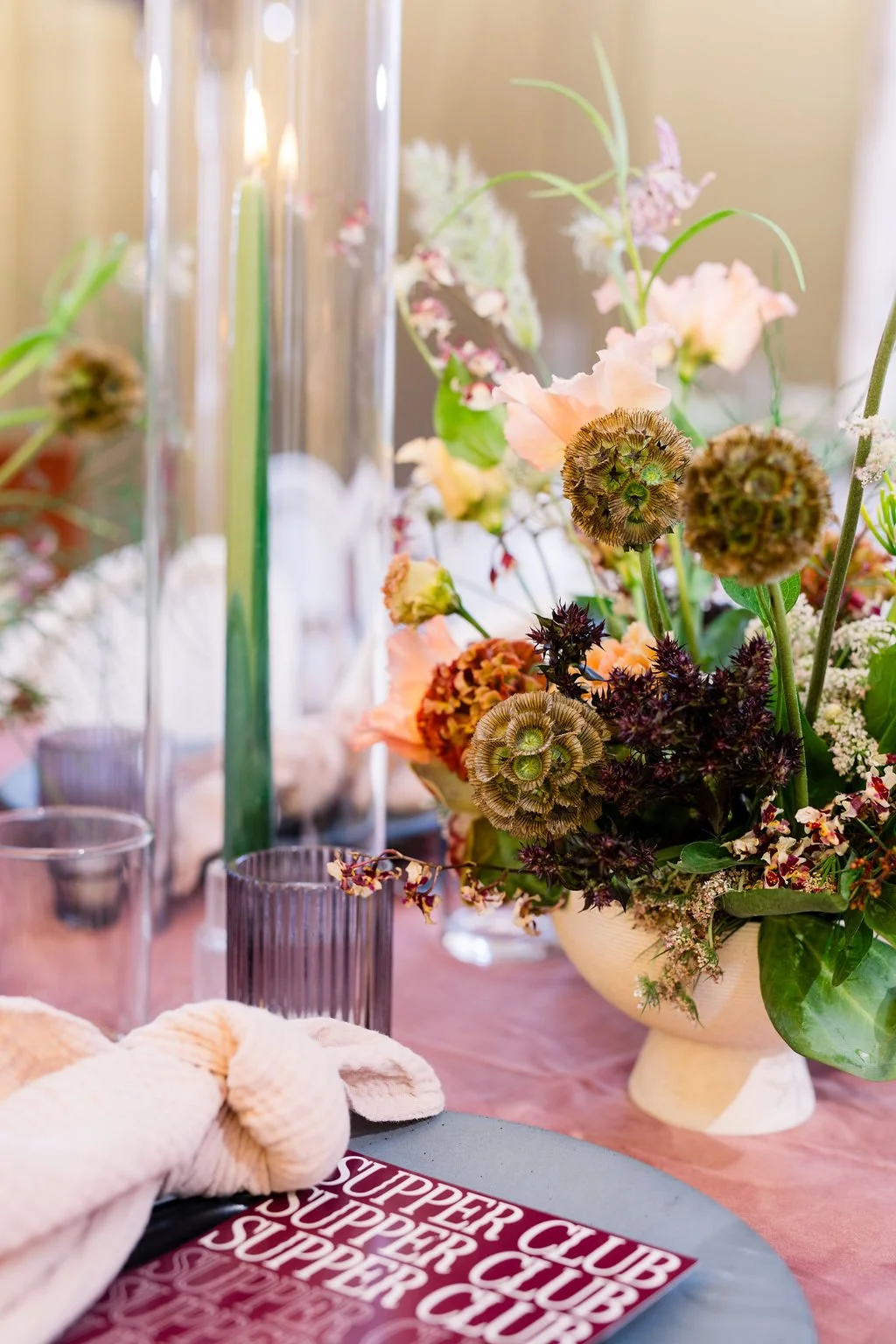  Close up of an event centerpiece. 