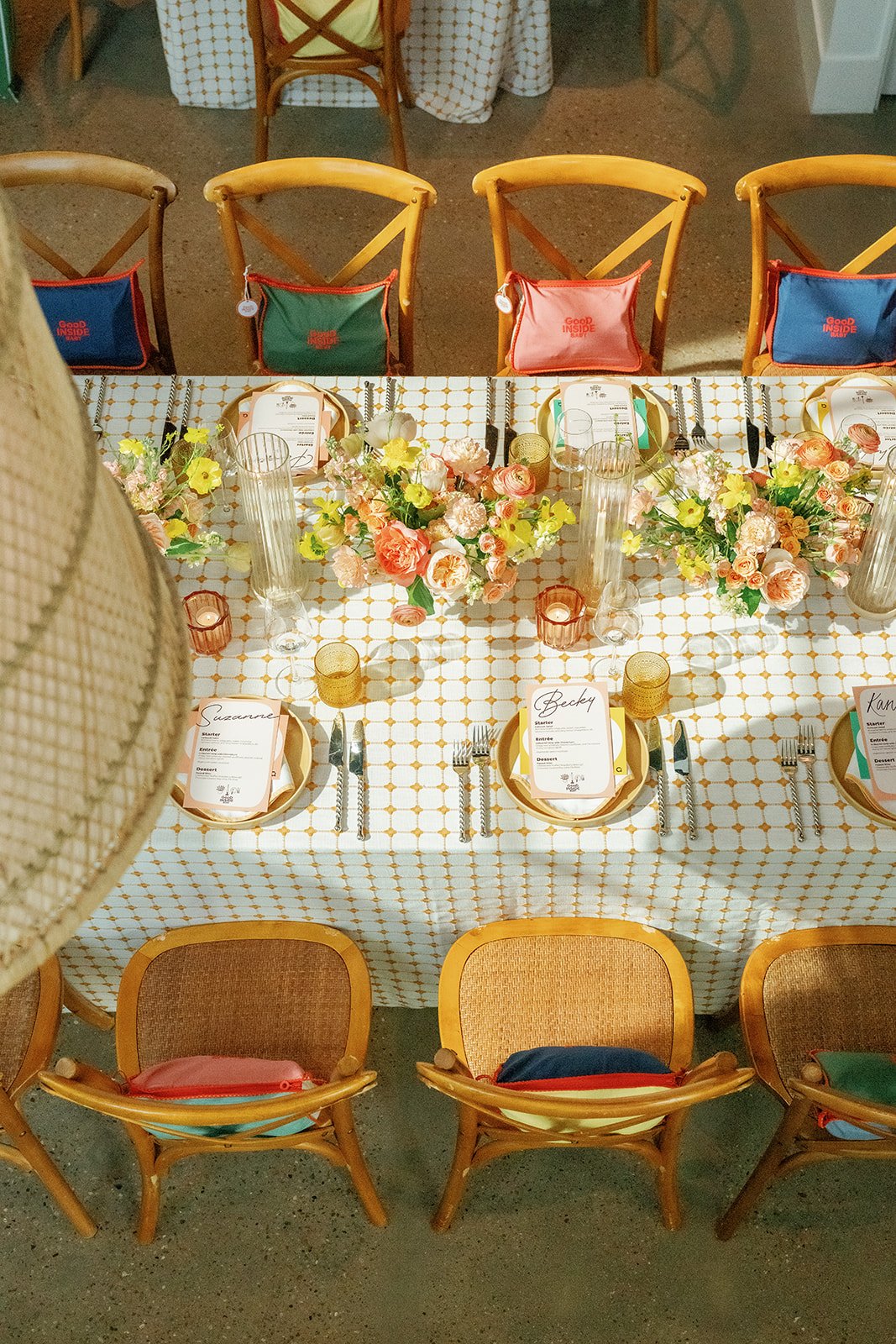  Overhead shot of an event tablescape. 