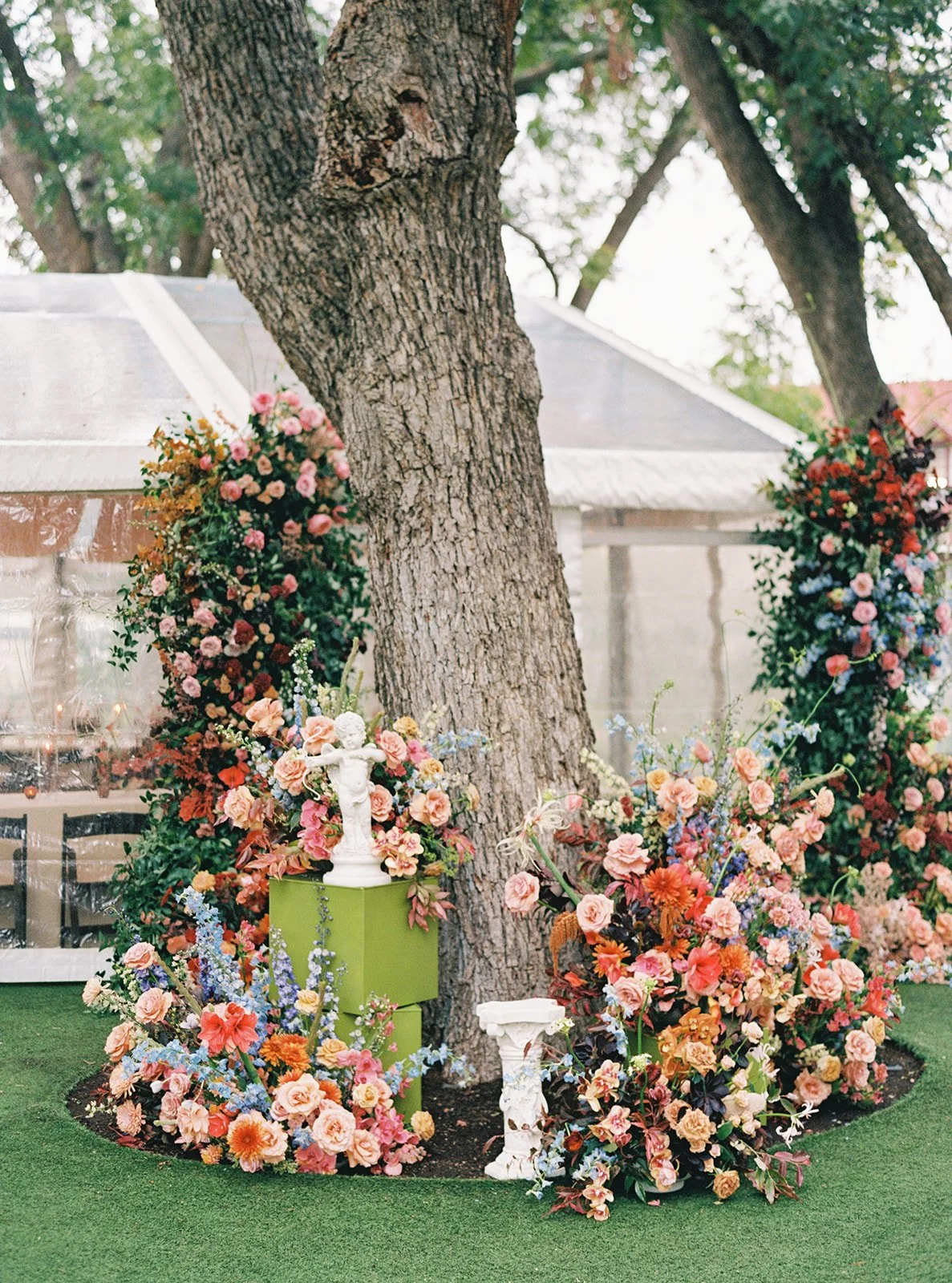  This outdoor floral installation was exploding with extravagant flowers. 