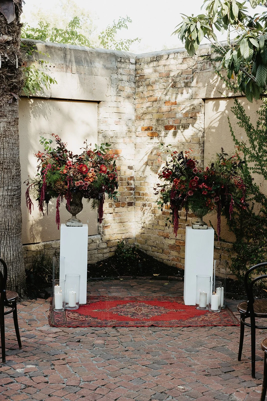  Romantic dark wedding florals for a small ceremony. 
