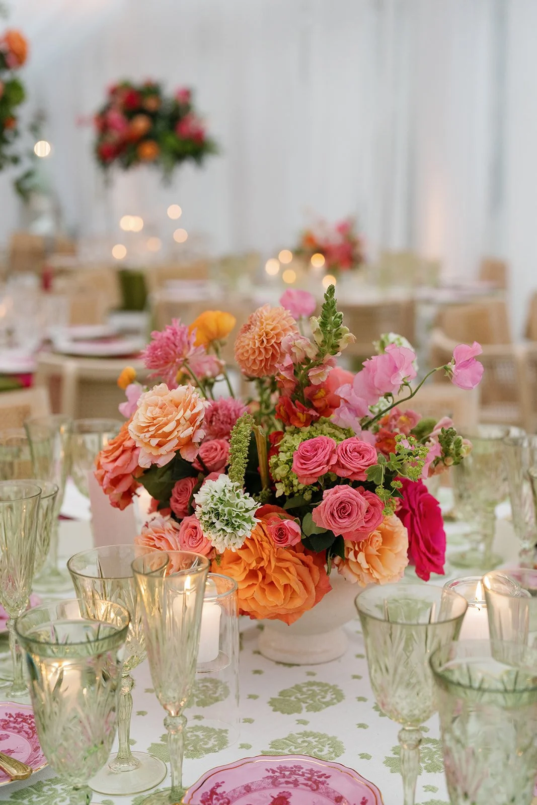  Pink and orange wedding centerpiece 