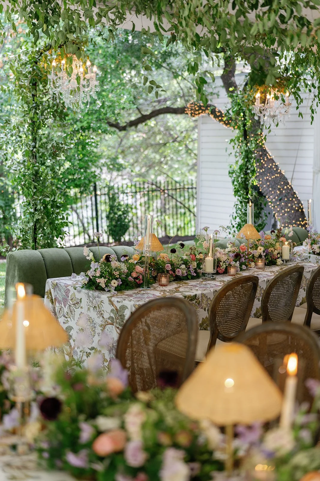  Colorful garden party wedding reception florals by Remi + Gold at The Allan House in Austin 