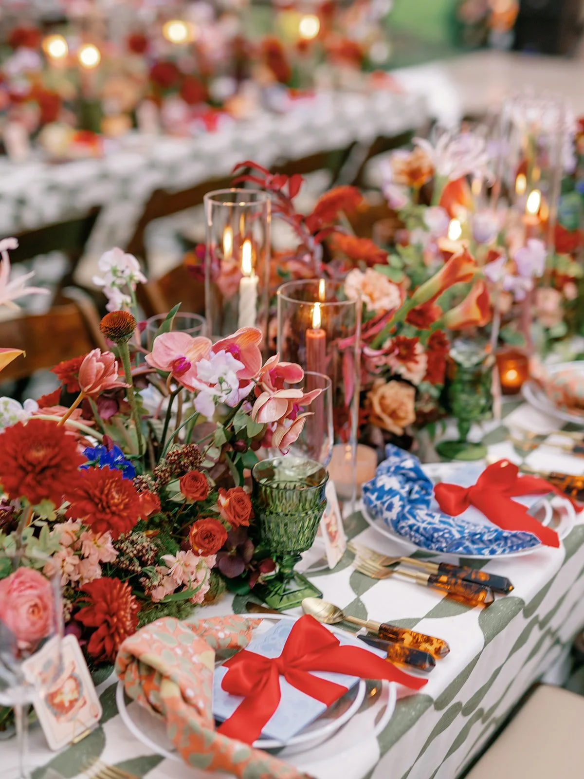 Fall wedding tablescape with maximalist blooms