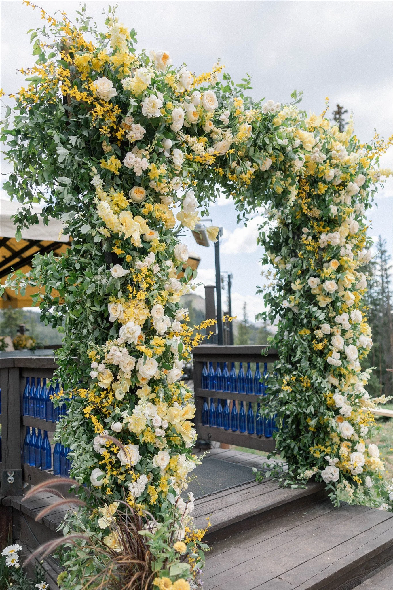 Floral arch at wedding in Colorado