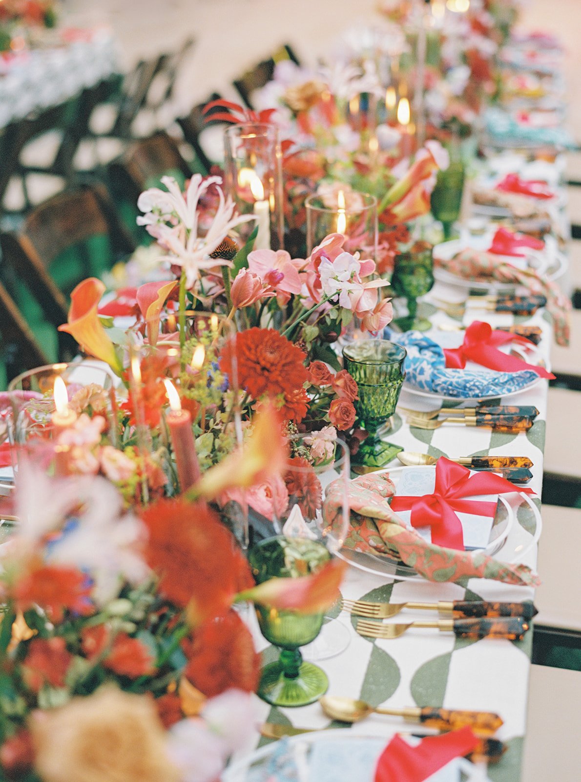 Maximalist luxury wedding florist tablescape at real wedding