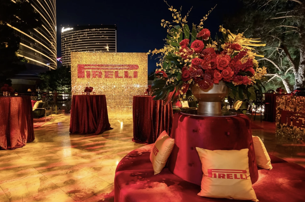 F1 event florals for brand activation in Las Vegas.