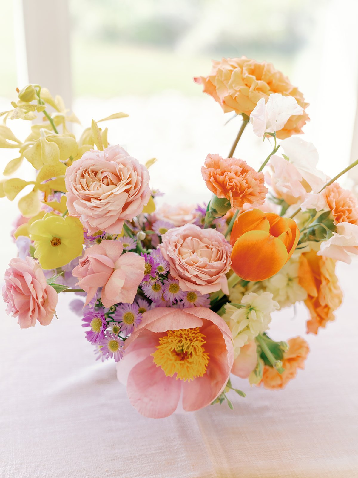 Bright and colorful wedding centerpiece
