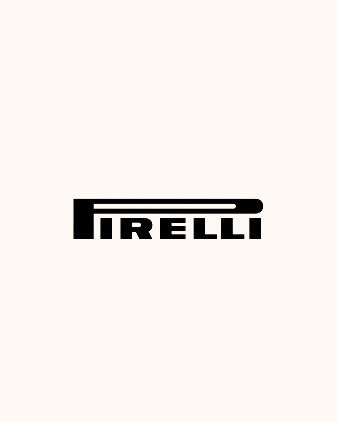 Black and white Pirelli logo with the word 'Pirelli' and a tire track design above the text.