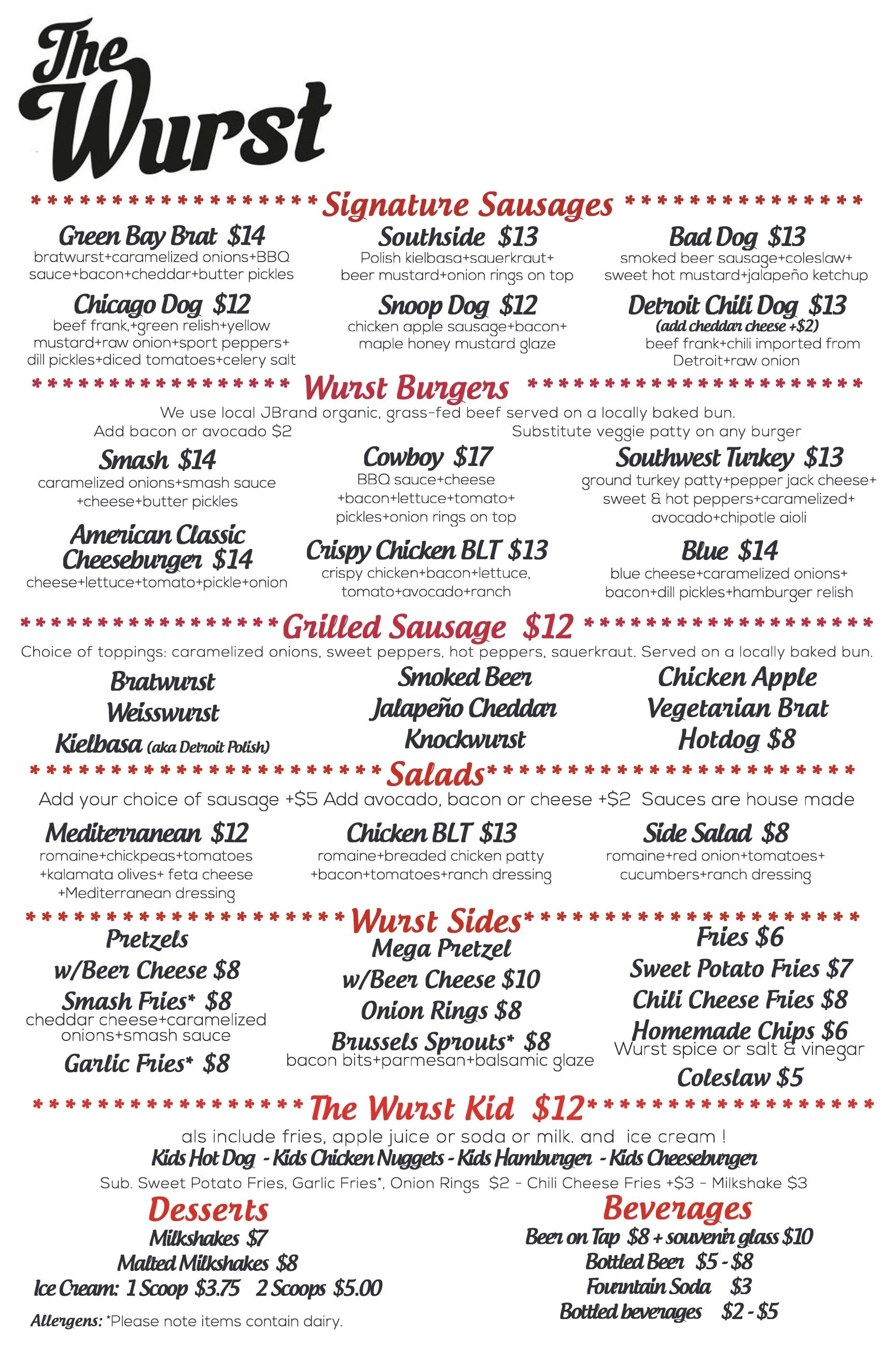 Menu 1 — The Wurst Restaurant