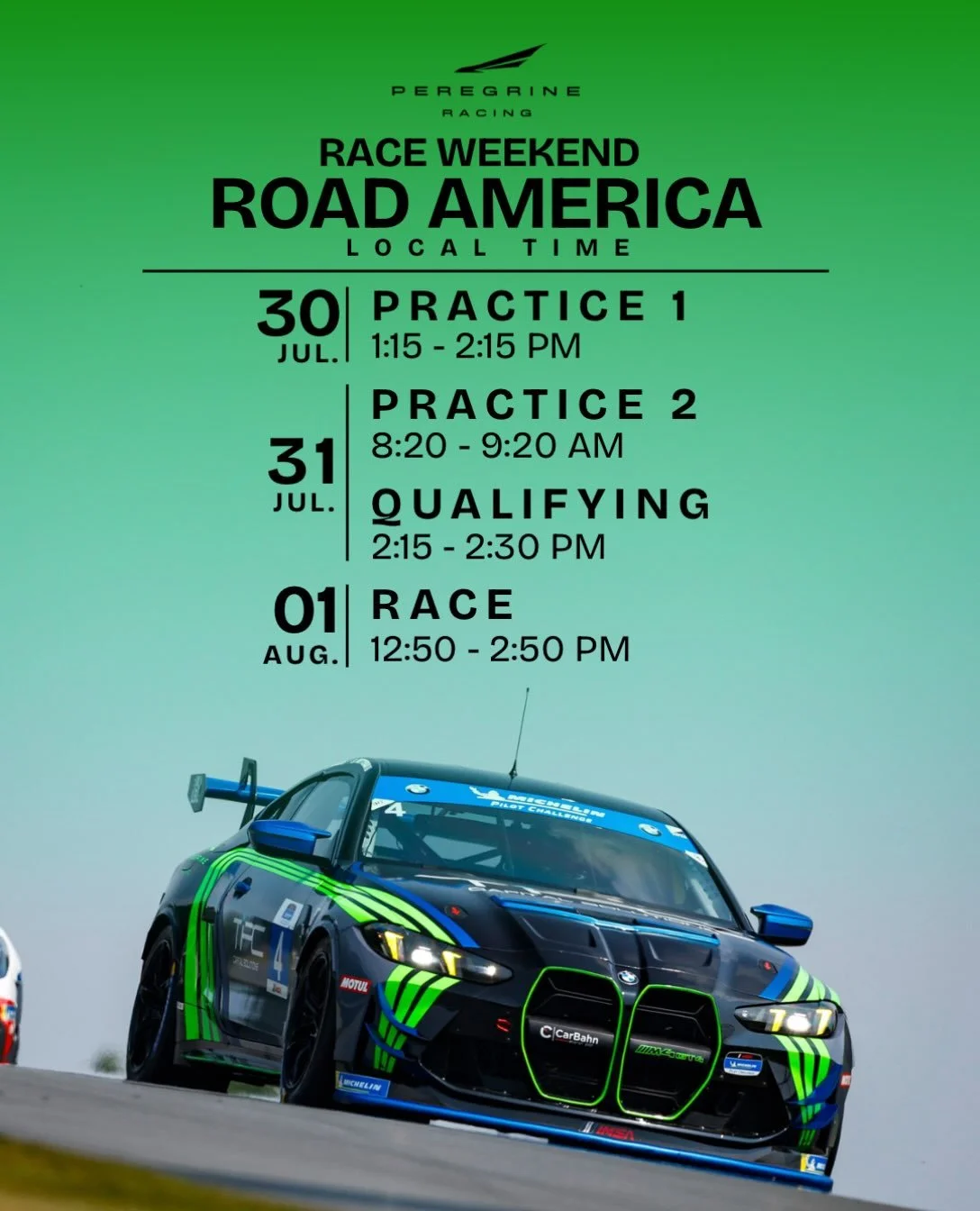 See you at Road America 👀

 #PeregrineRacing #BMWM4GT4 #IMSA