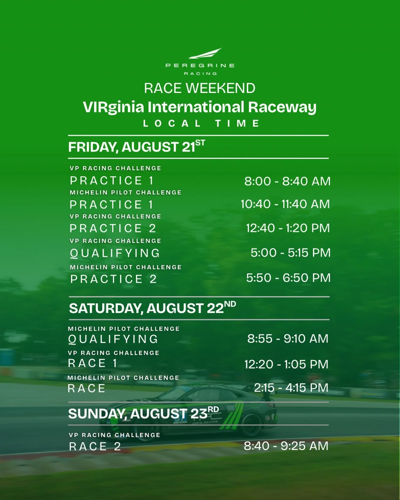 This weekend lineup! 📆 

 #PeregrineRacing #BMWM4GT4 #IMSA