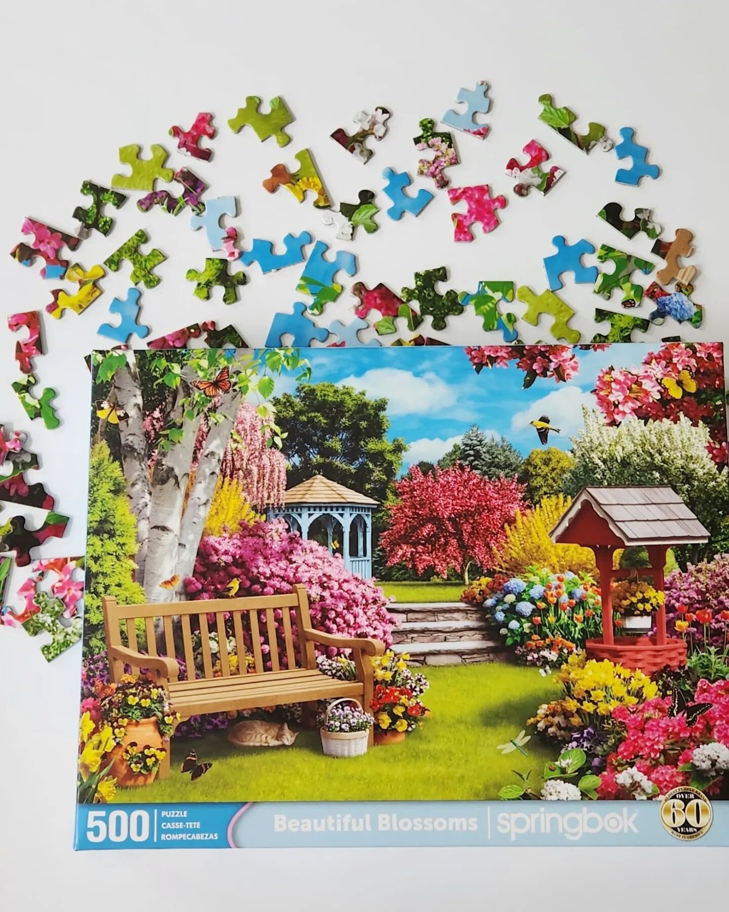 🌷Beautiful Blossoms🌷 is one of the new latest puzzle releases from Springbok! There are 10 new puzzles to help you find peace &amp; quiet. 🕊

This beautiful garden puzzle is so lovely and peaceful! It was so relaxing to assemble the greenery, sky,