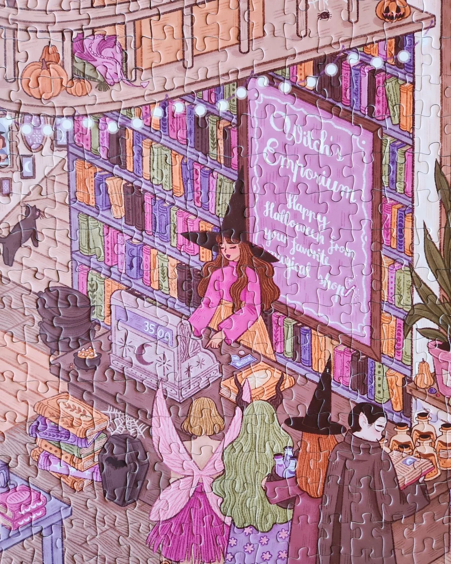 Witch's Emporium π§‍βοΈπβ¨οΈ
My first ever Reverie puzzle! I totally understand the hype over these puzzles. The pieces have a soft feel and feel so luxurious. They come in a nice cloth bag as well! I was so impressed with the fit of this puzzle.