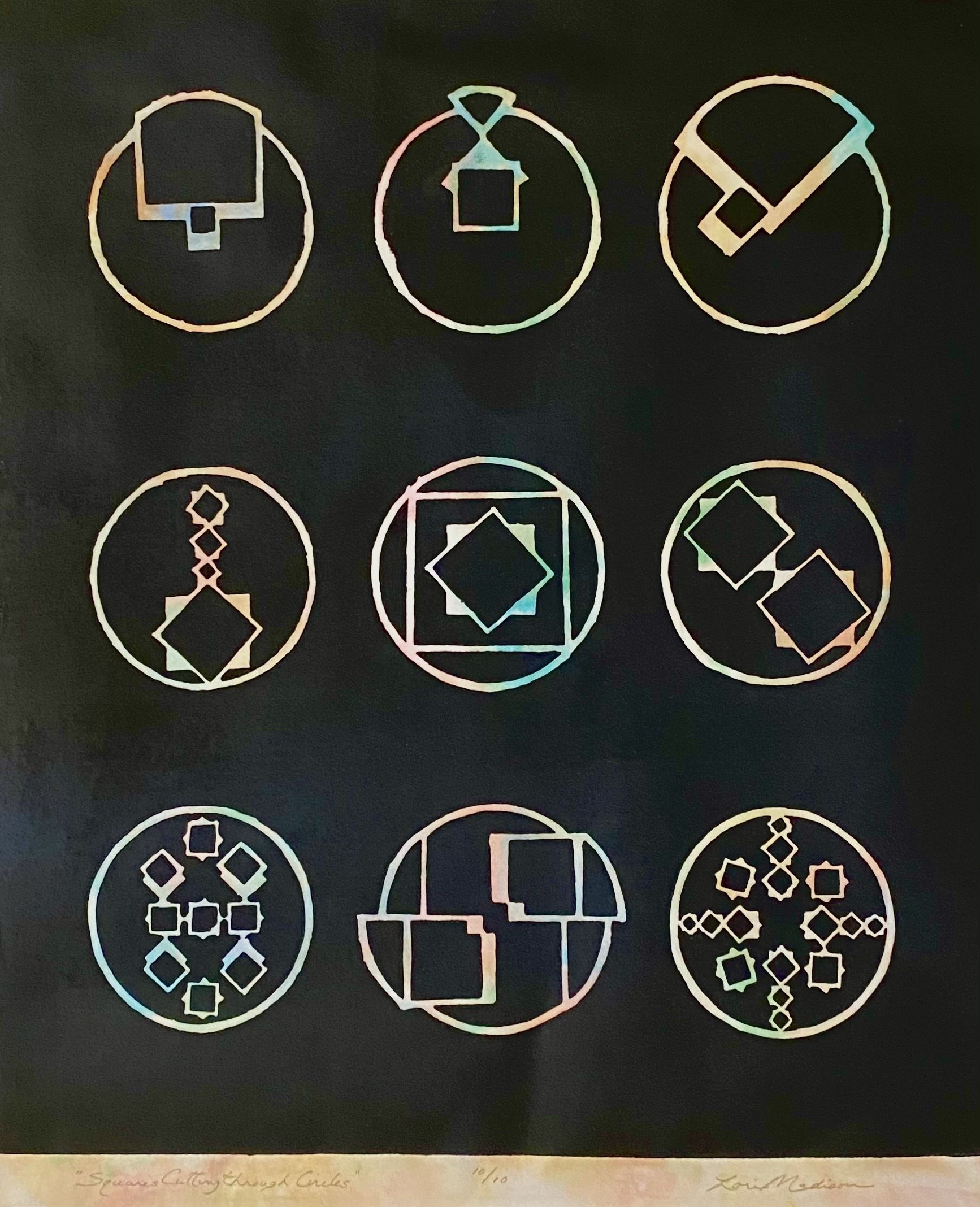 Squares Cutting Through Circles III (woodblock print on rice paper), 1987; 23.5” x
19.75” 
