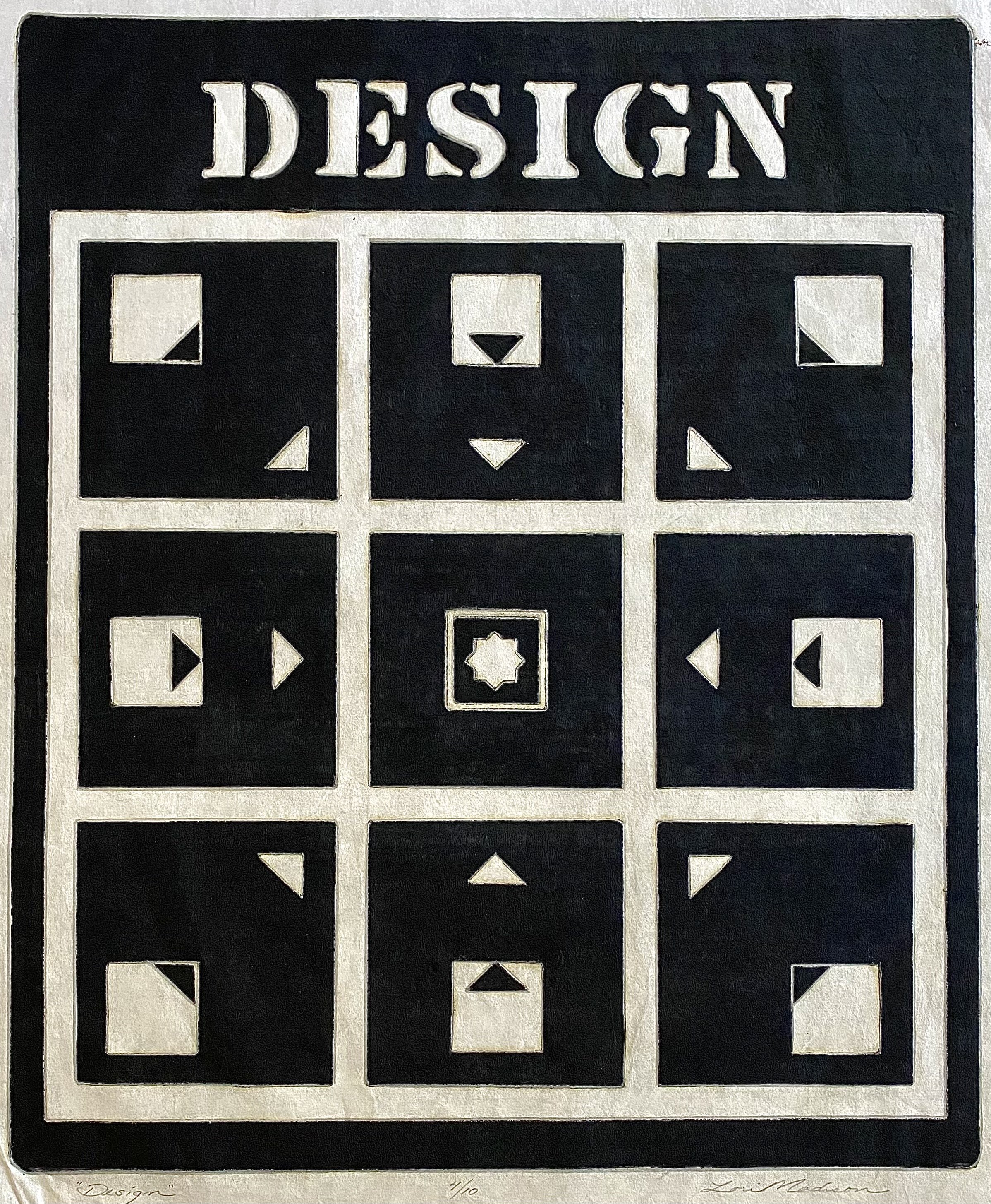 Design: A Movement to Center (woodblock print on rice paper), 1990; 24” x 20”
