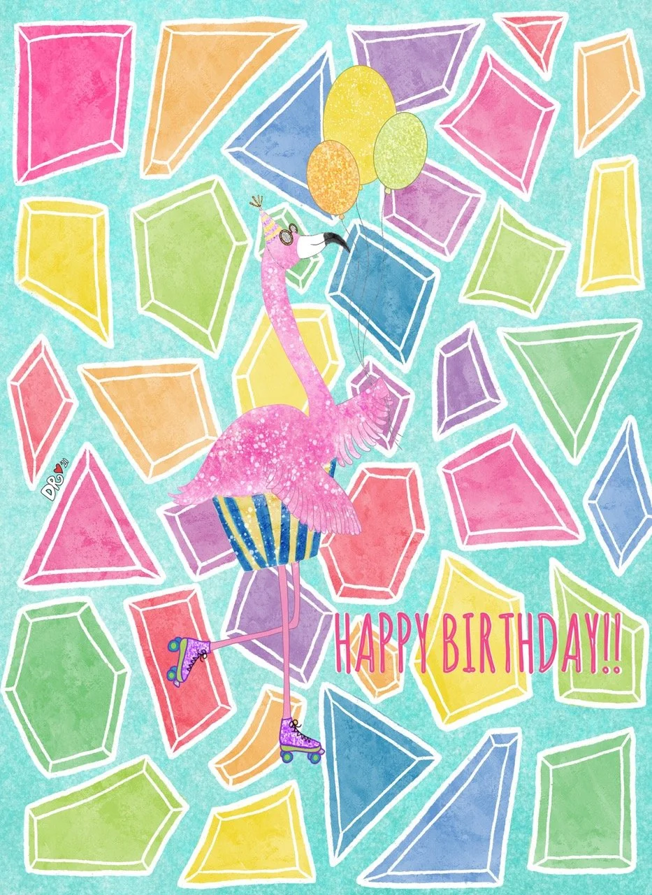 flamingo birthday greeting card