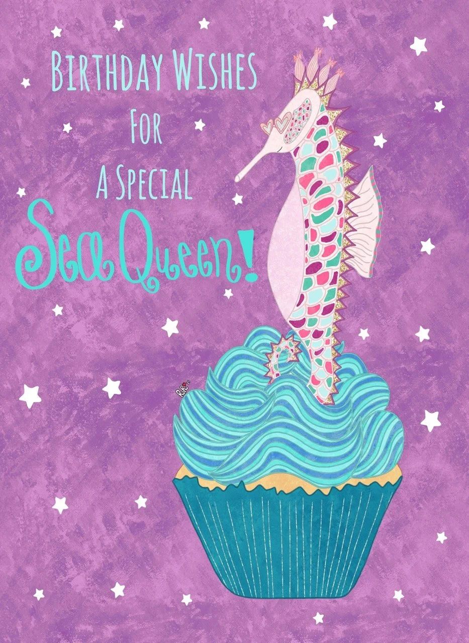 pretty seahorse birthday card