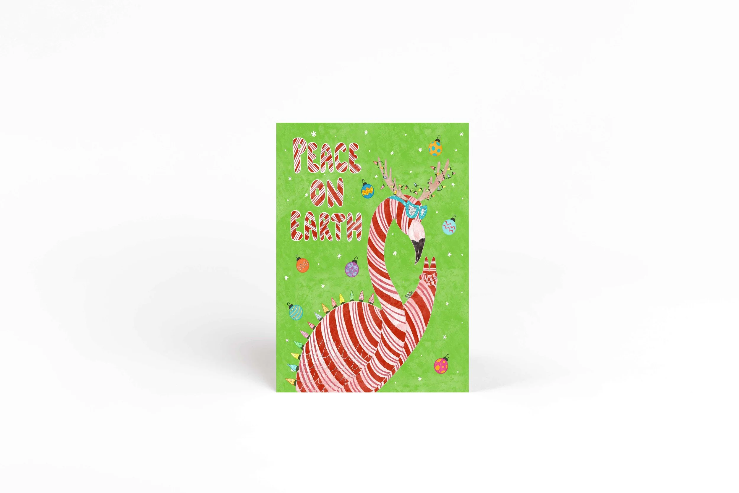 Peace on Earth, Candy Cane christmas card, Flamingo Card