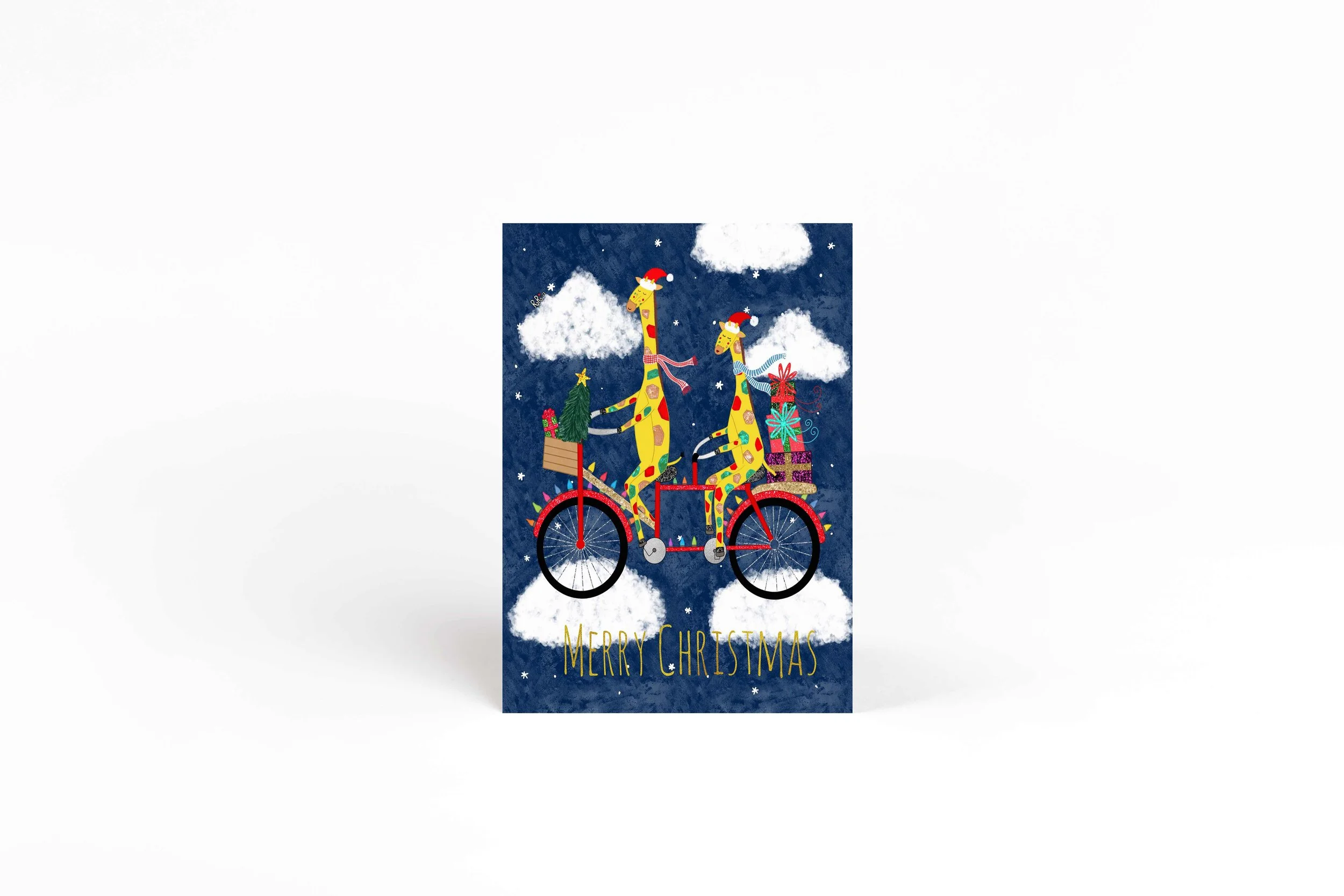 giraffe christmas card, animal christmas card