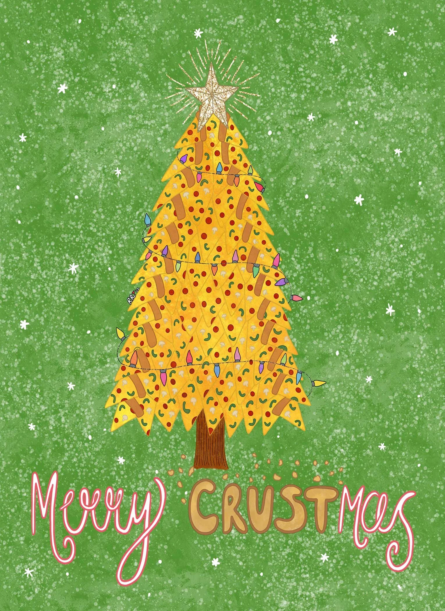 pizza pun card, pizza christmas tree, pizza greeting card