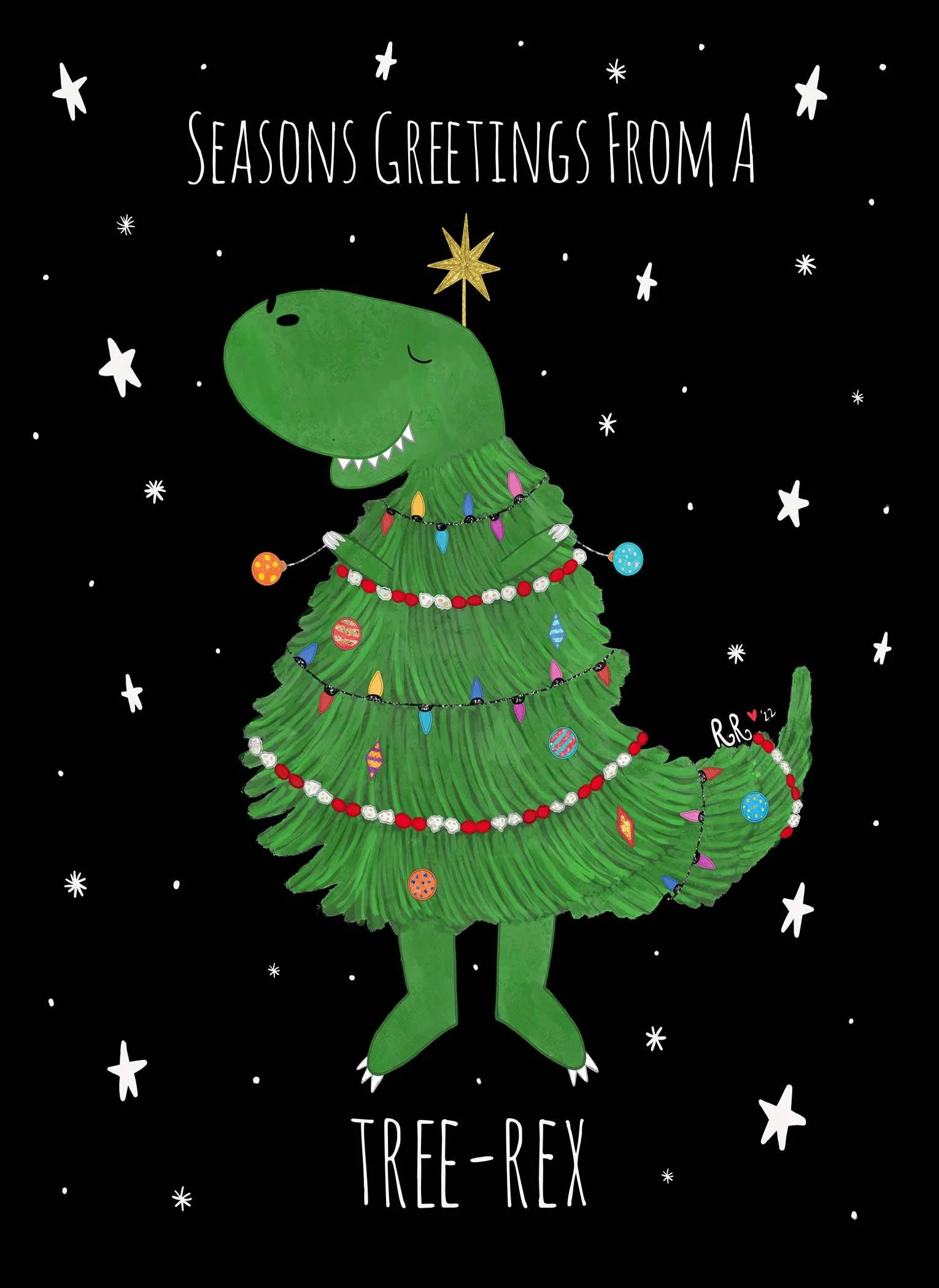 funny christmas card, funny holiday card, tree rex