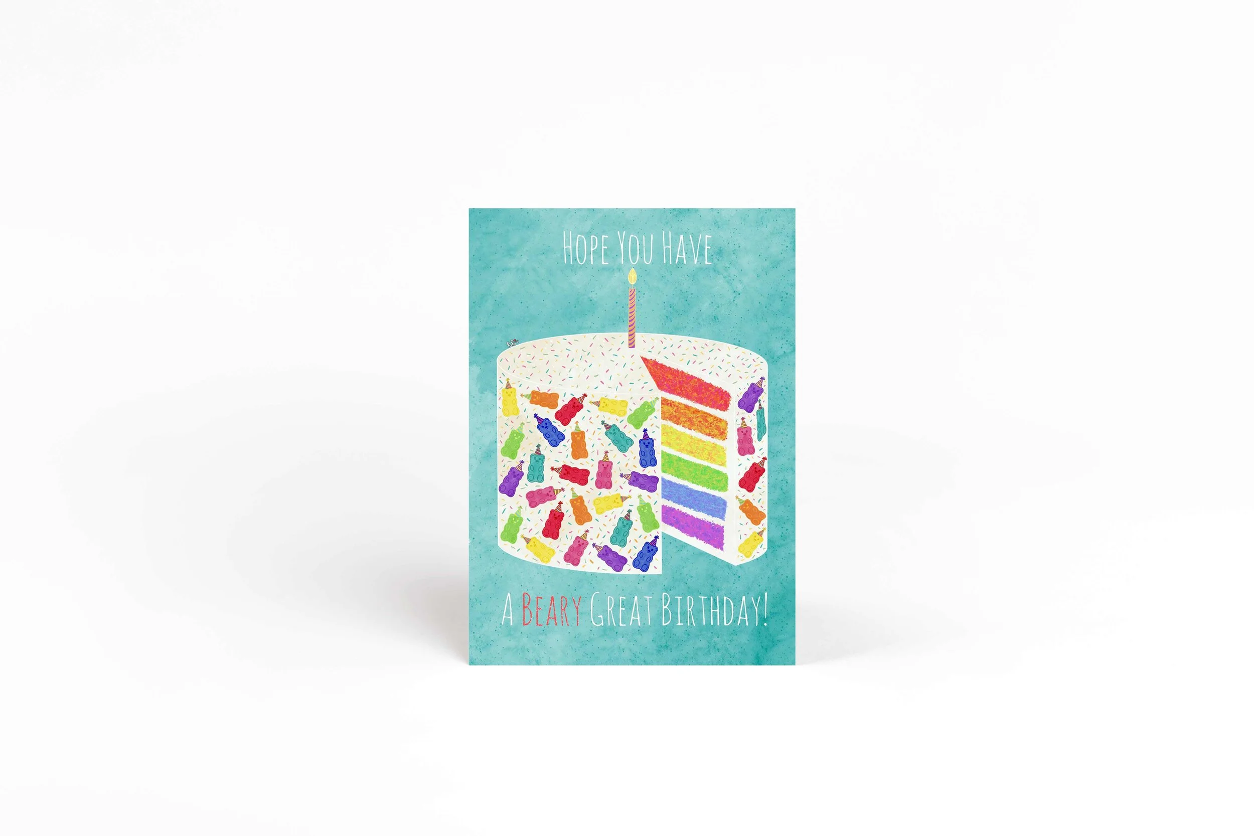 birthday cake greeting card/bear birthday card