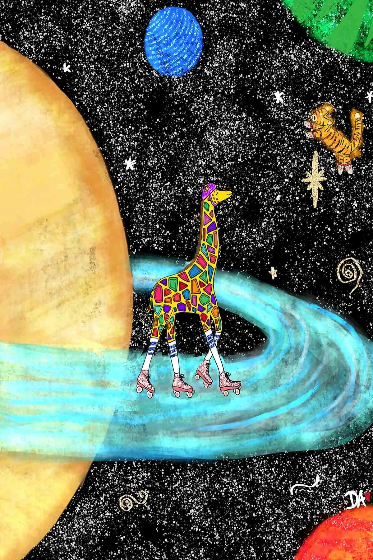 roller skating Giraffe art print