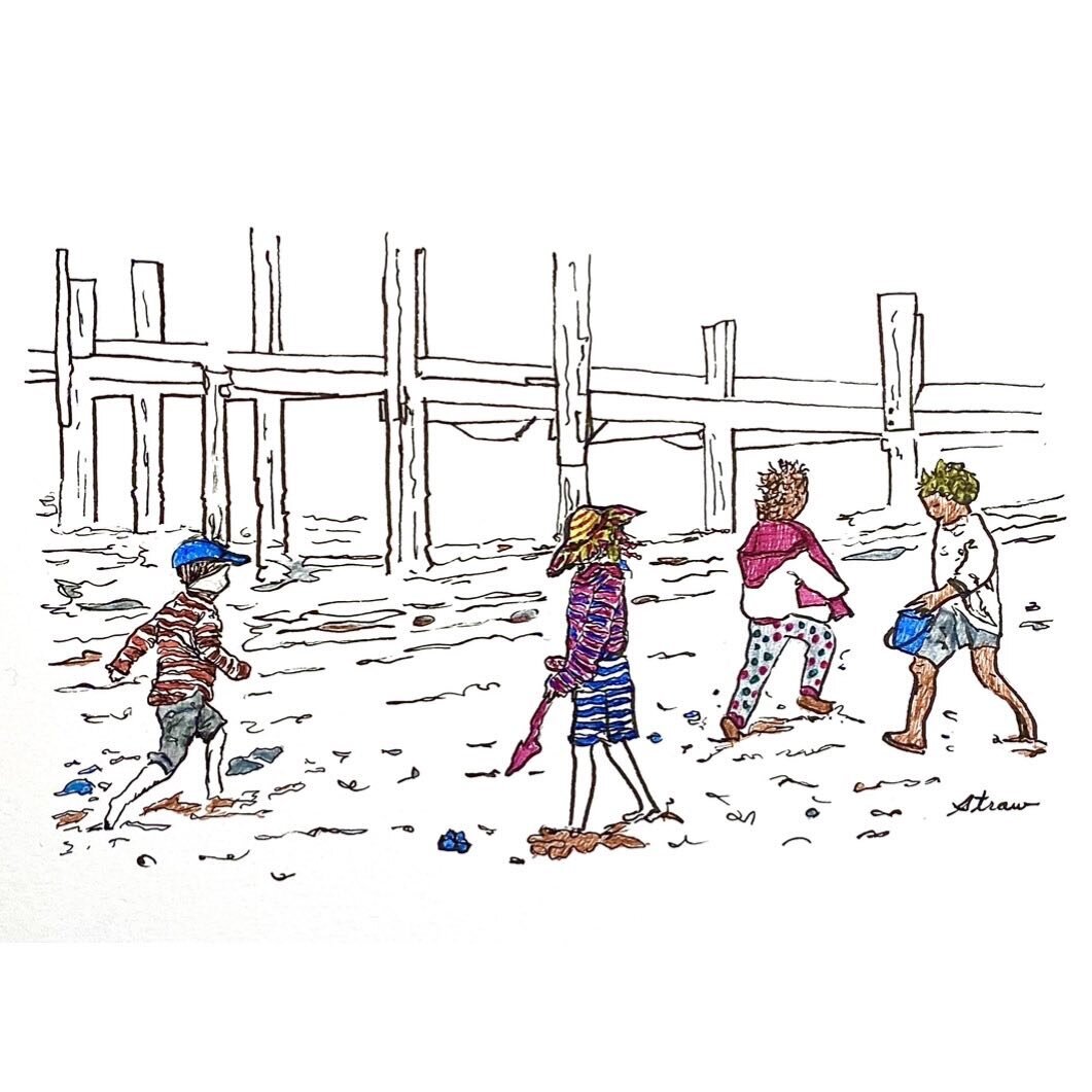 Playtime on the Beach (6&rdquo;x4&rdquo; micron pen) #sketchbook#illustration#illustrator#painter#finelinerart#inkdrawing#finelinepen#graphicdesigner#marthasvineyard#marthasvineyardlife#marthasvineyardlifestyle#mvstyle#vineyardsound