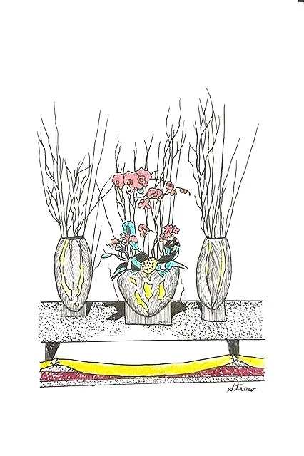 3 Vases (6"x4") micron pen