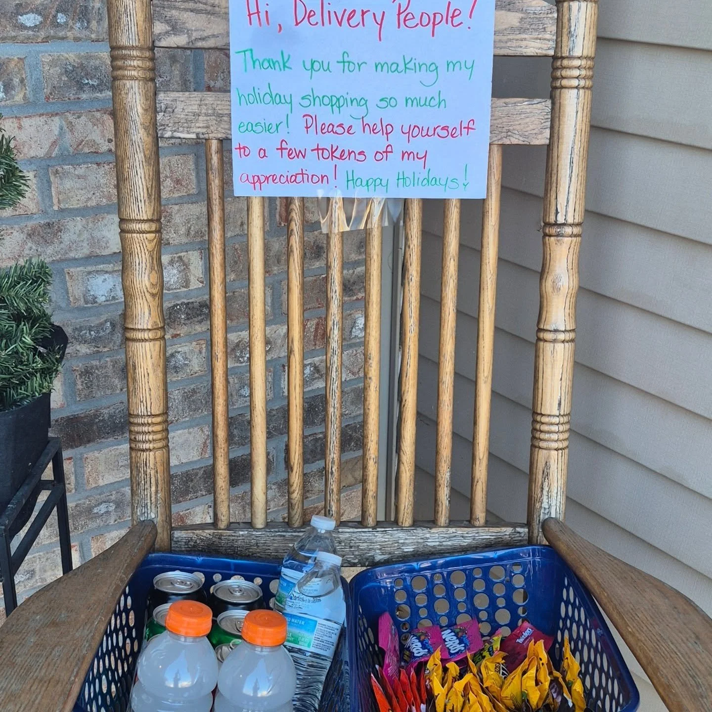 I've been wanting to do a box of goodies for the delivery drivers for literal YEARS and never pulled it together because...I don't know why? It wasn't cute enough? I didn't remember to buy the right snacks?

Reminder to self: good enough is almost al