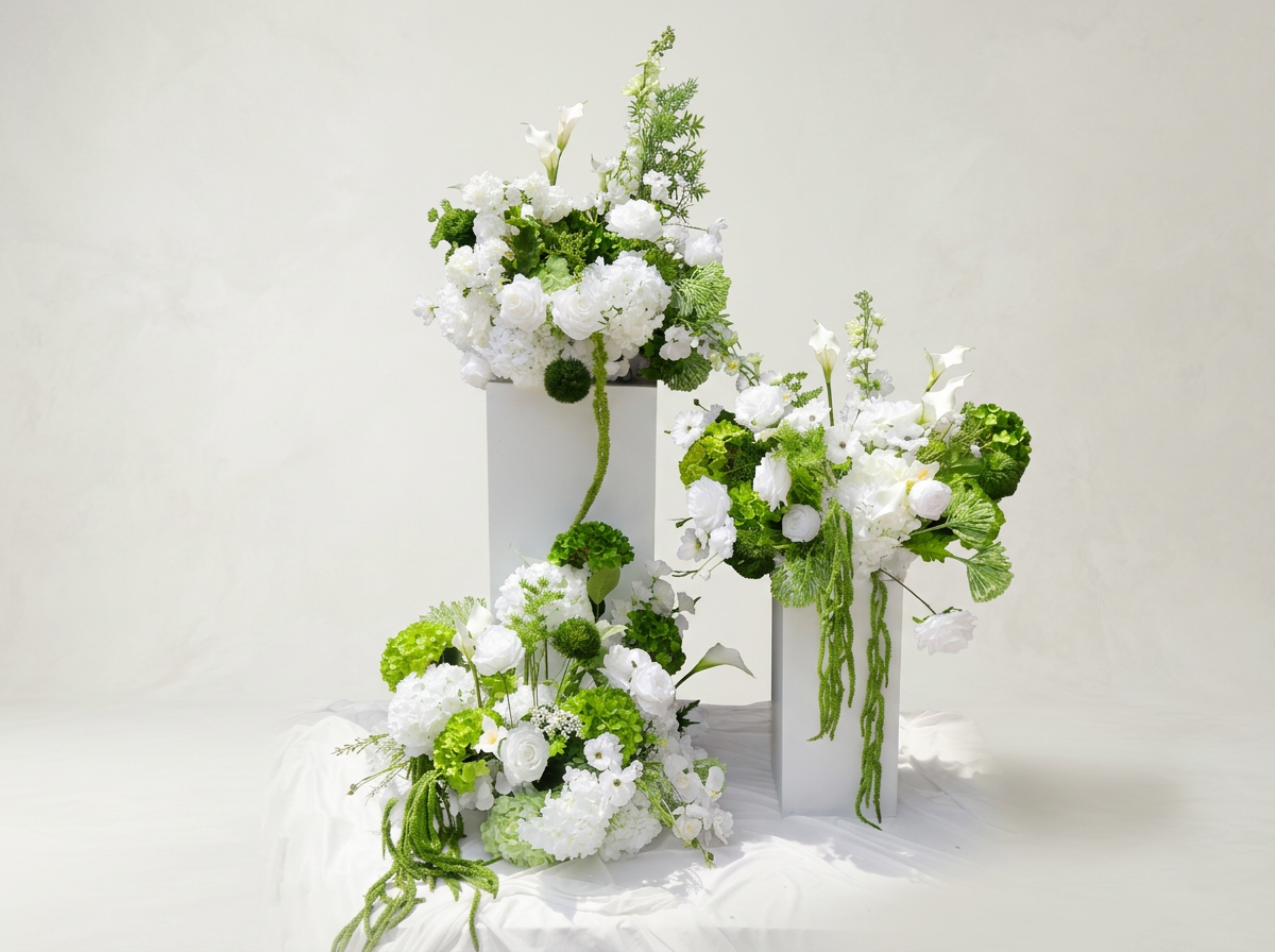 Elegant White and Green Artificial Floral Arrangements