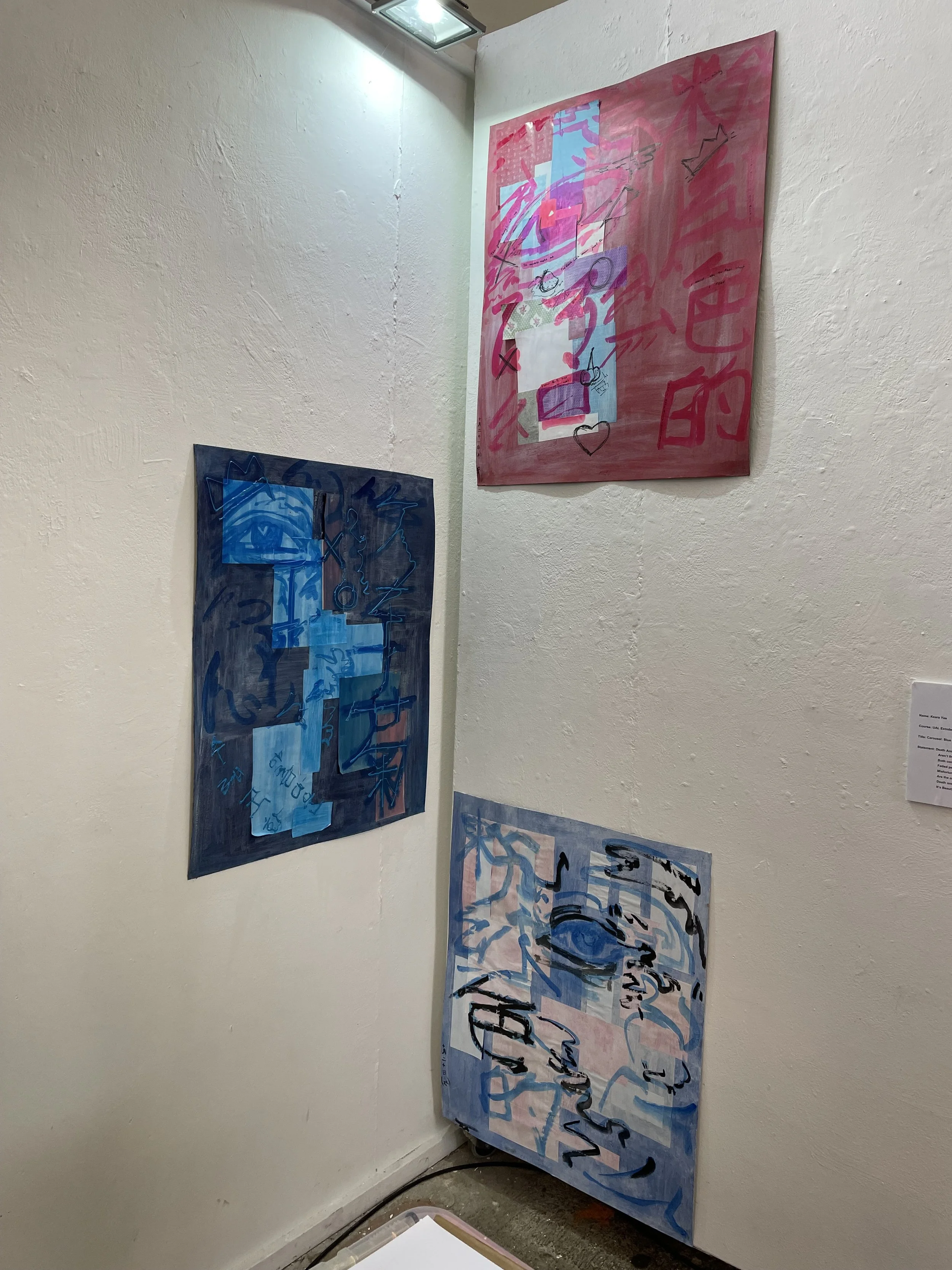 Ink work pieces put up in an exhibition at St. Margaret's Church of art, Norwich.