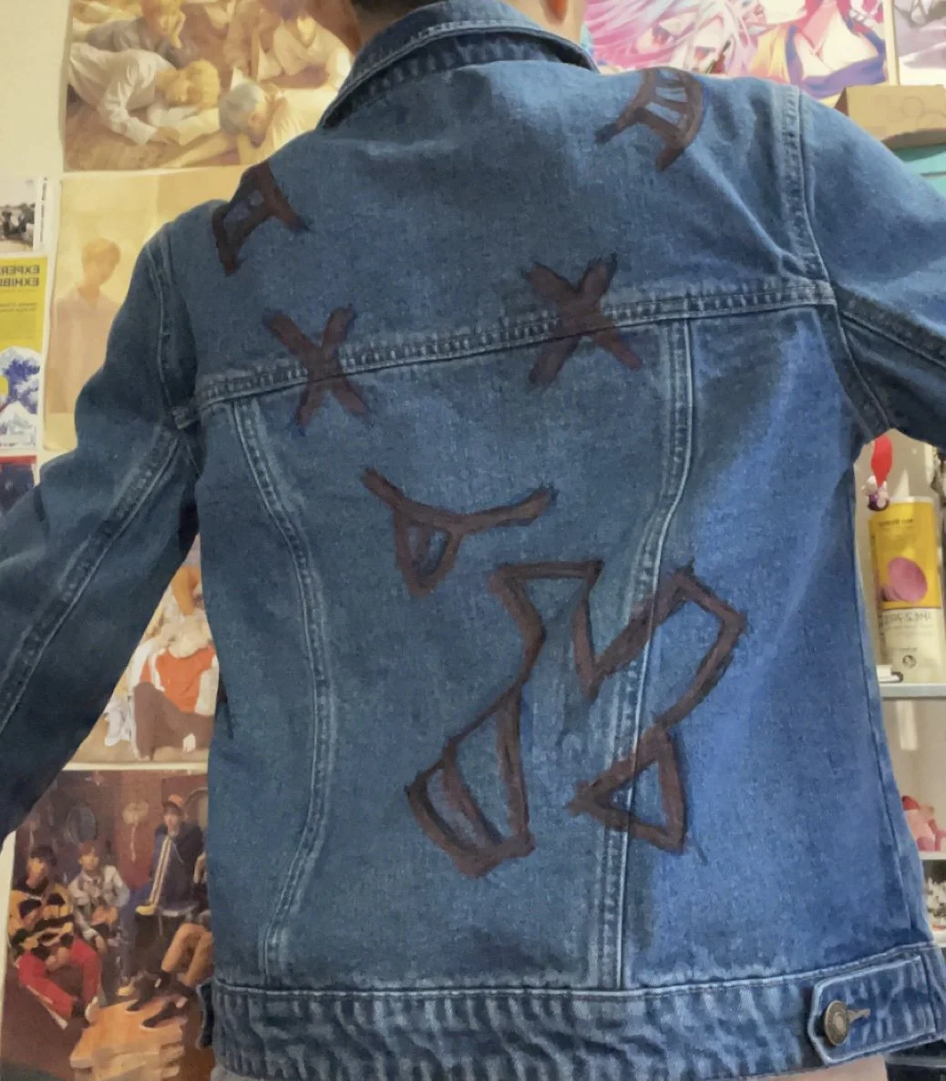 Me wearing the jacket with the design on.