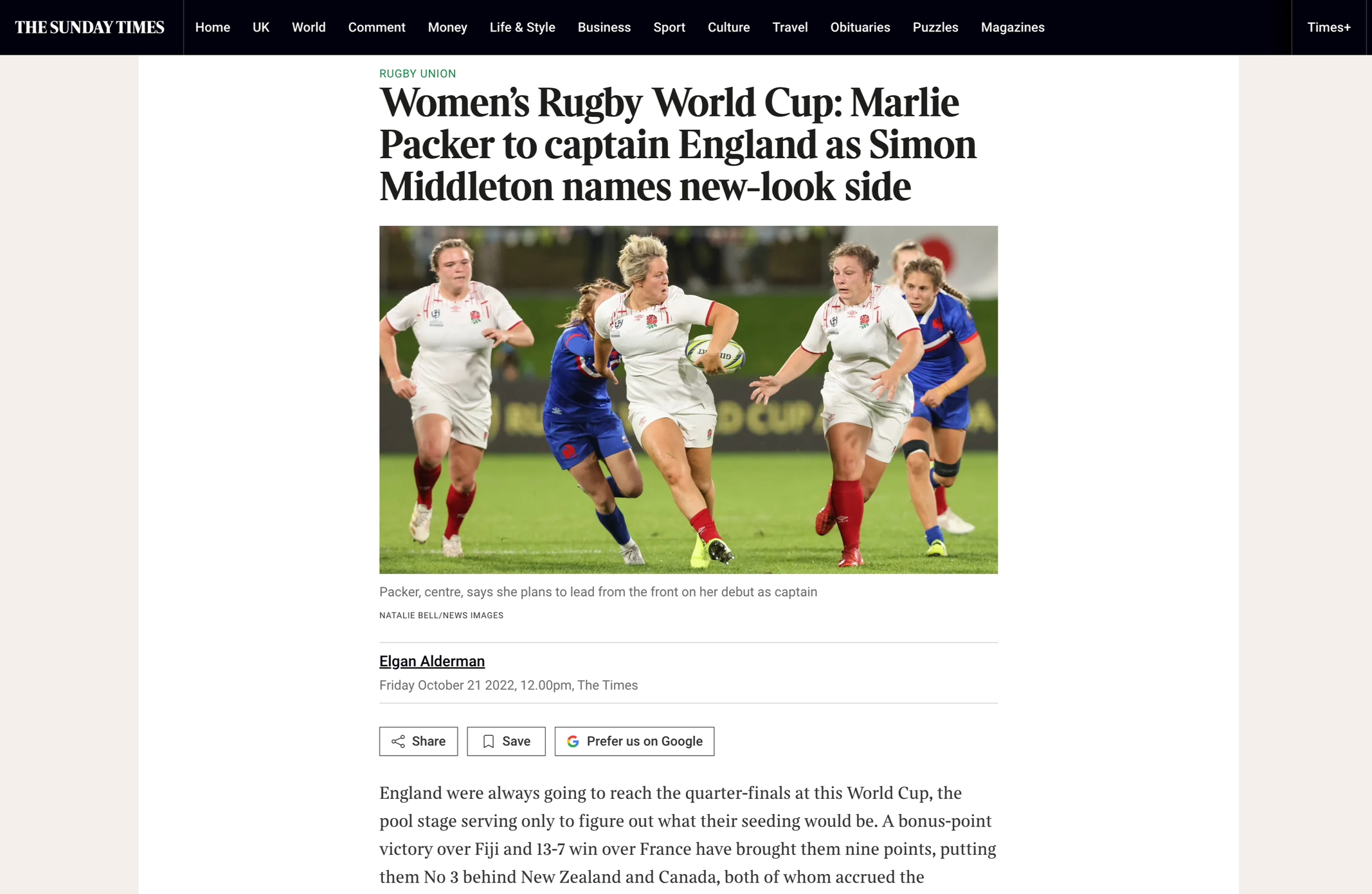 Featured on the Sunday Times Website