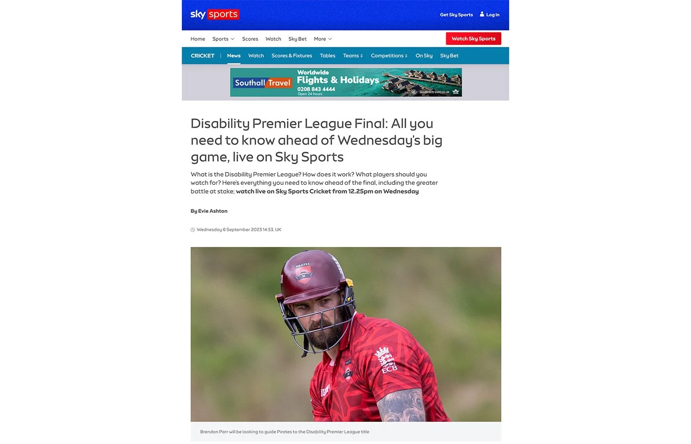 Featured on Sky Sports Website