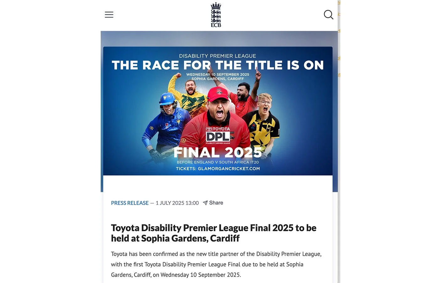 Featured on ECB Website