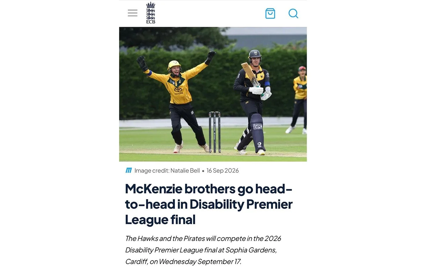 Featured on ECB Website