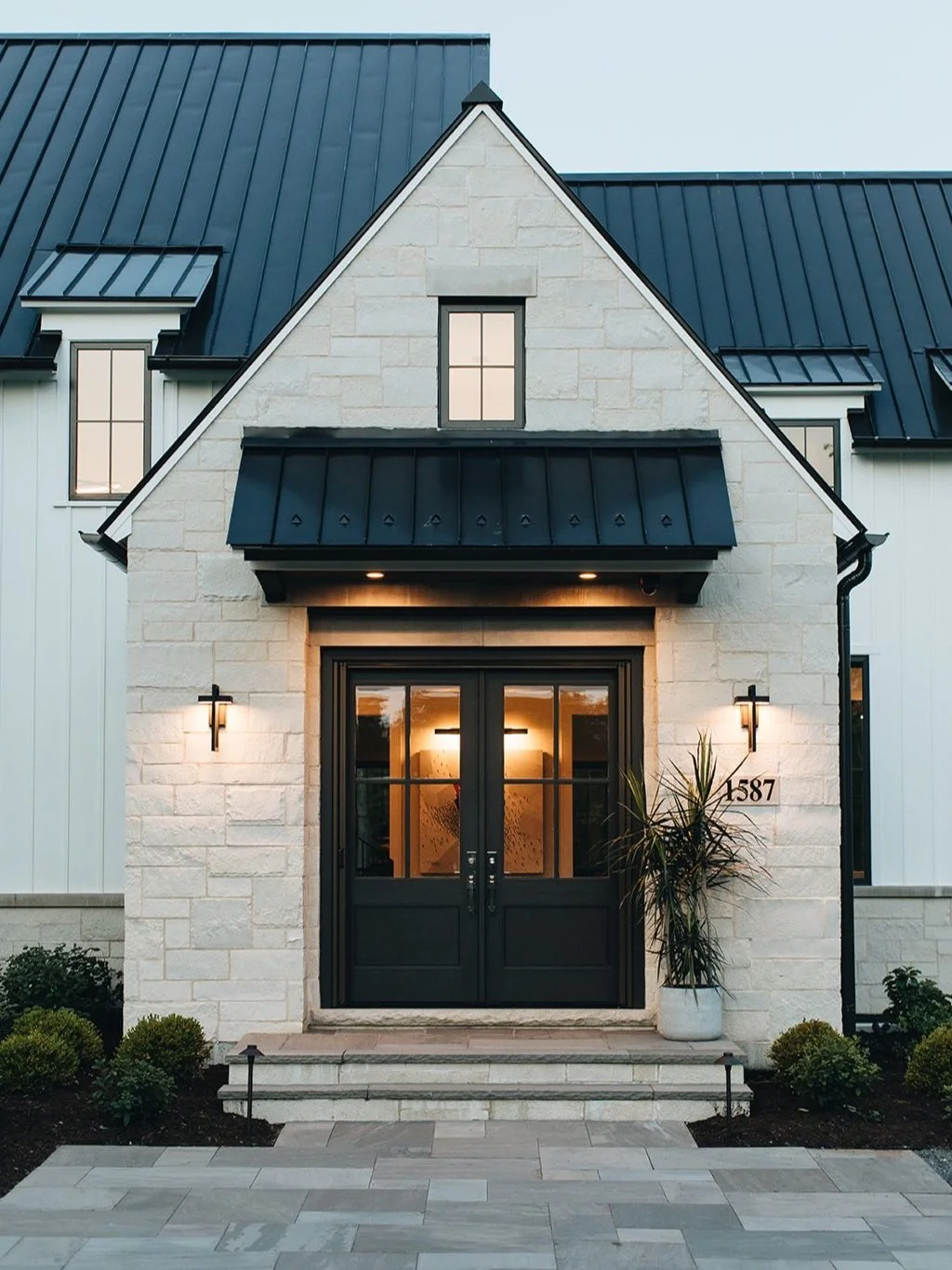 Front entrance landscape design with foundation plantings