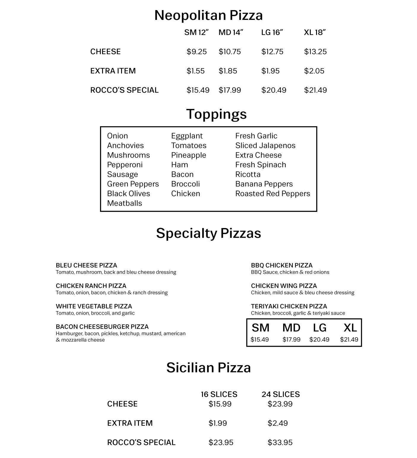 ROCCOS 1 PIZZA — Rocco's Pizzeria