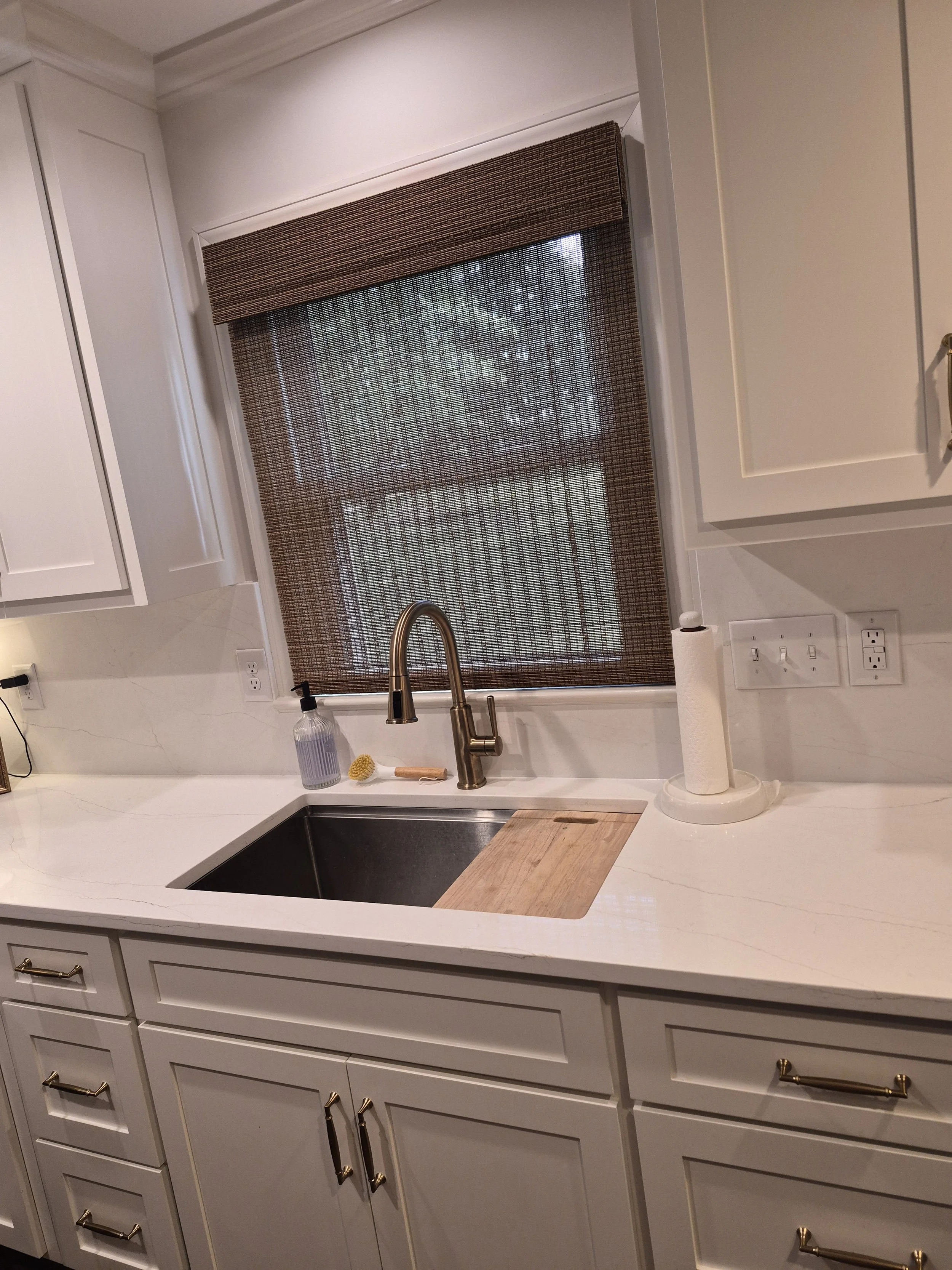 Woven Wood Shade over kitchen sink