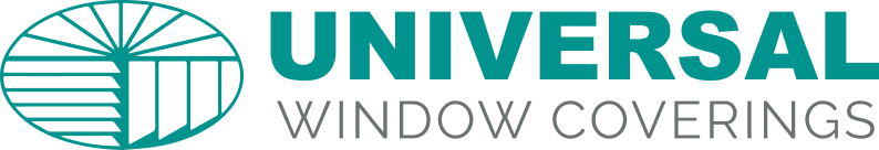 Universal Window Coverings logo with a stylized globe and horizontal lines.