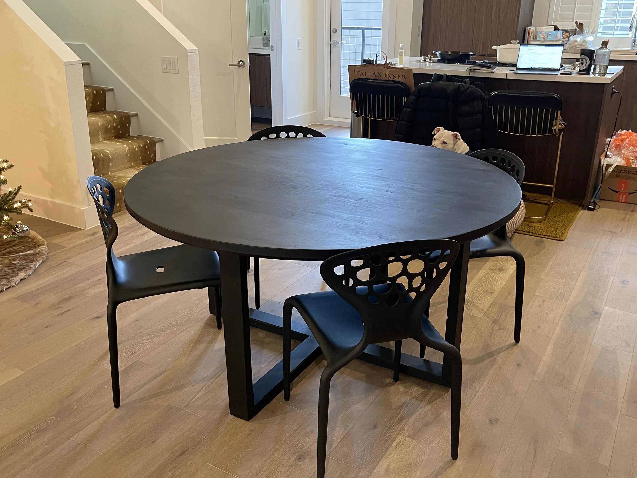 Solid Maple Dining Table · Round top · black stained finish · 60"