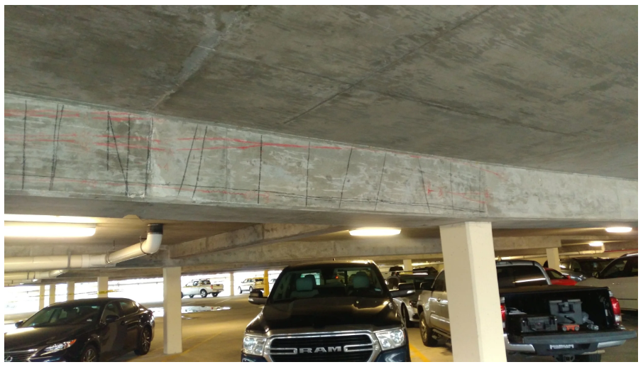 Post-tension concrete beam scanned from multiple accessible surfaces to map complete reinforcement profile