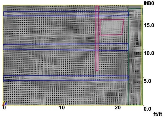 3D radar time slice showing reinforcement layout and structural elements beneath concrete slab