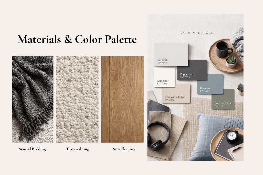 Bright living room with white sofas, a black television on a white marble fireplace, a ceiling fan, and a staircase with black railing and wooden steps.