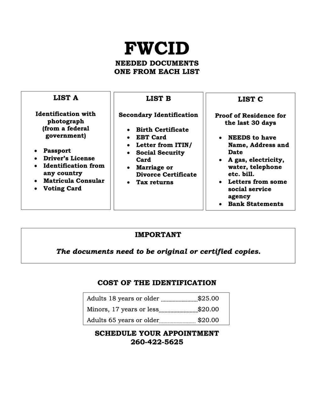 Fort Wayne City ID Cards — Catholic Charities