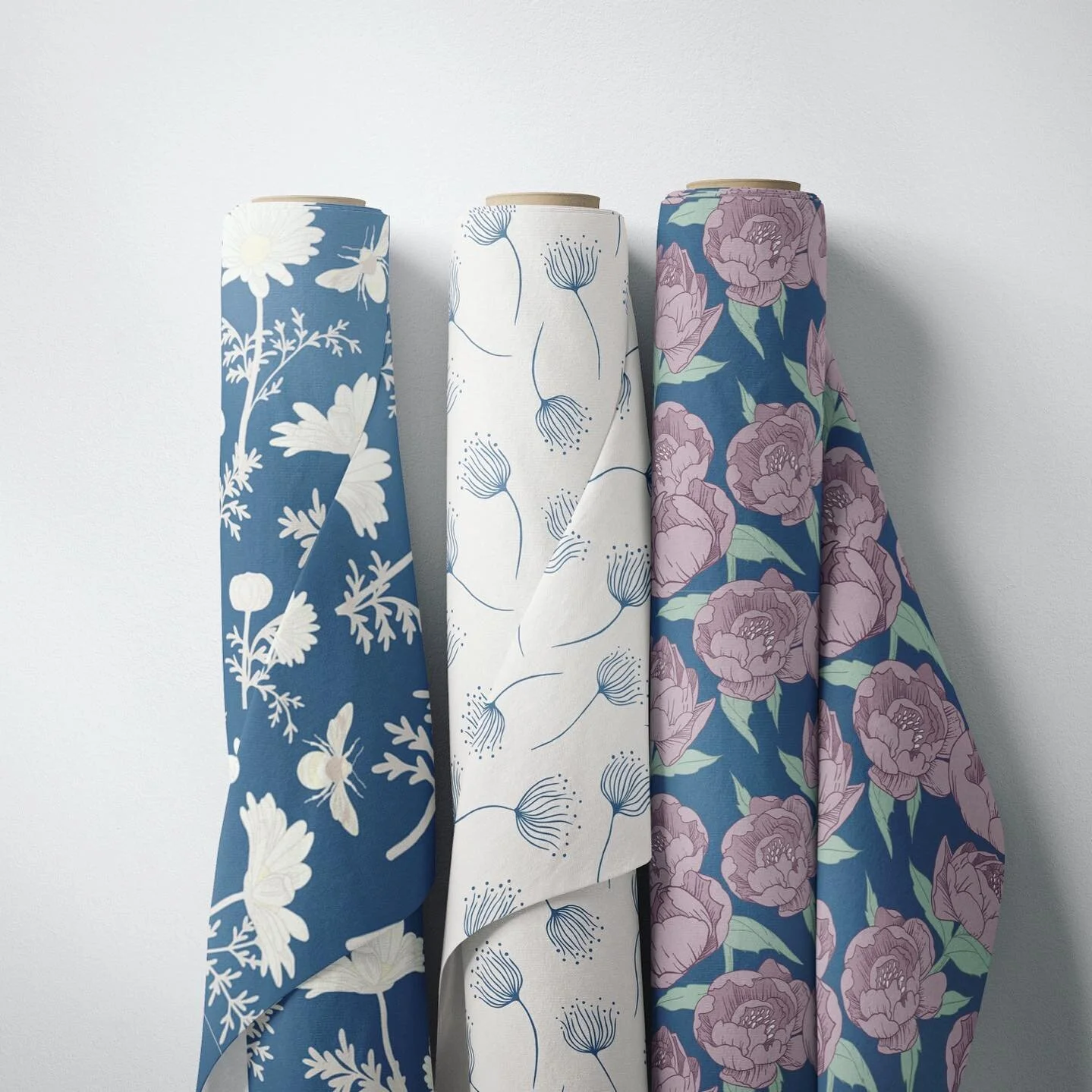 3 of my patterns From my Fleur and petal collection on fabric. These prints will be available on spoonflower soon. My inspiration for this collection is the days I spend in my garden growing flowers with my daughter. 
My color palette was inspired by